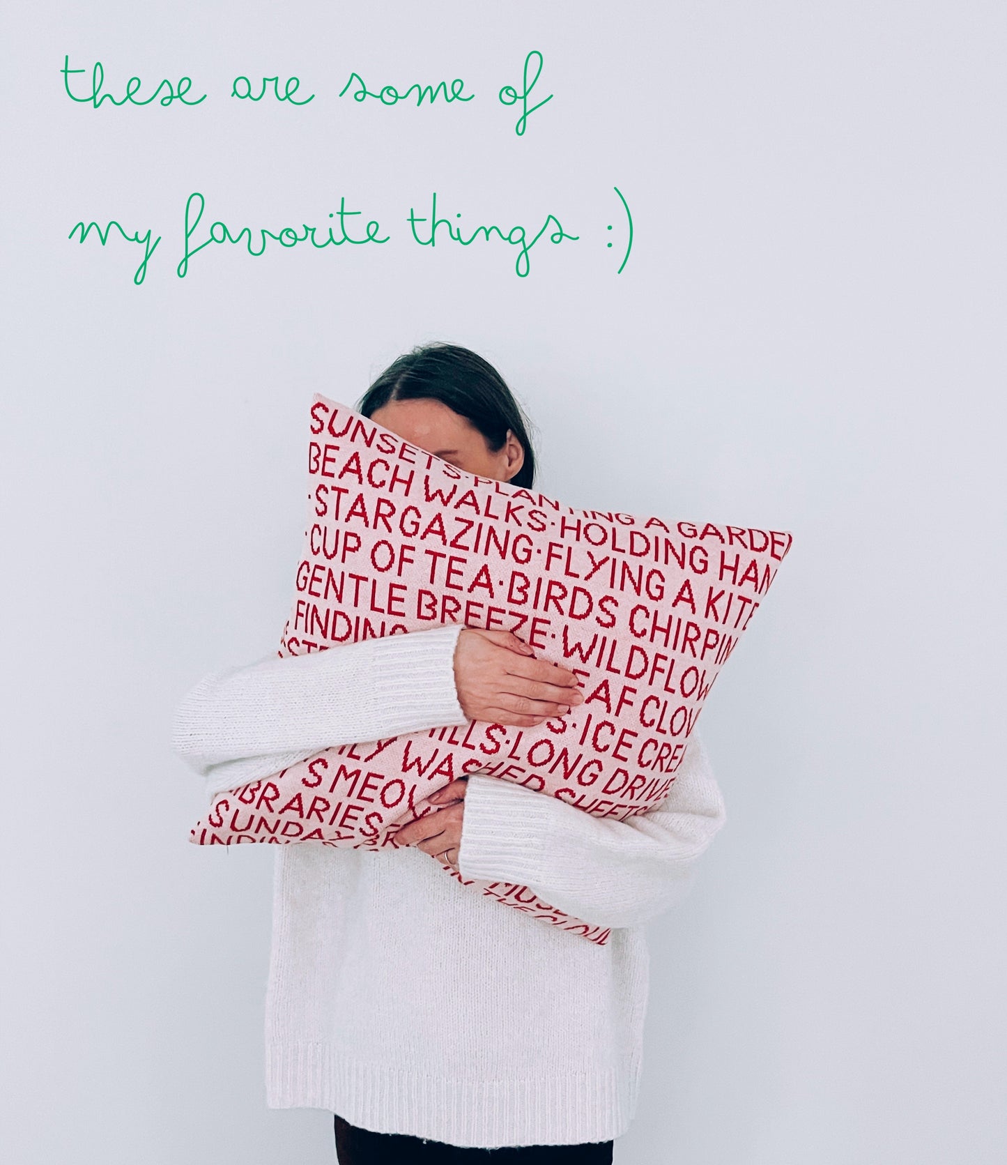 Wordy Knit Pillow 'Favorite Things' - 20x20, cover only
