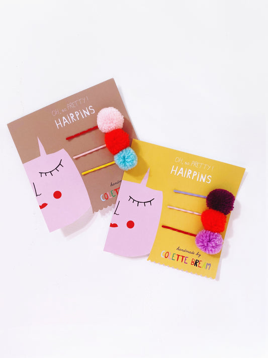 Pompom Hairpins - Set of 3