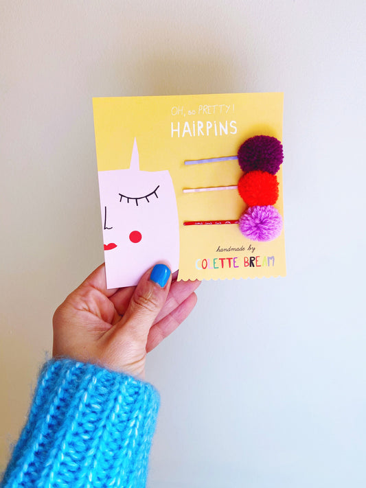 Pompom Hairpins - Set of 3