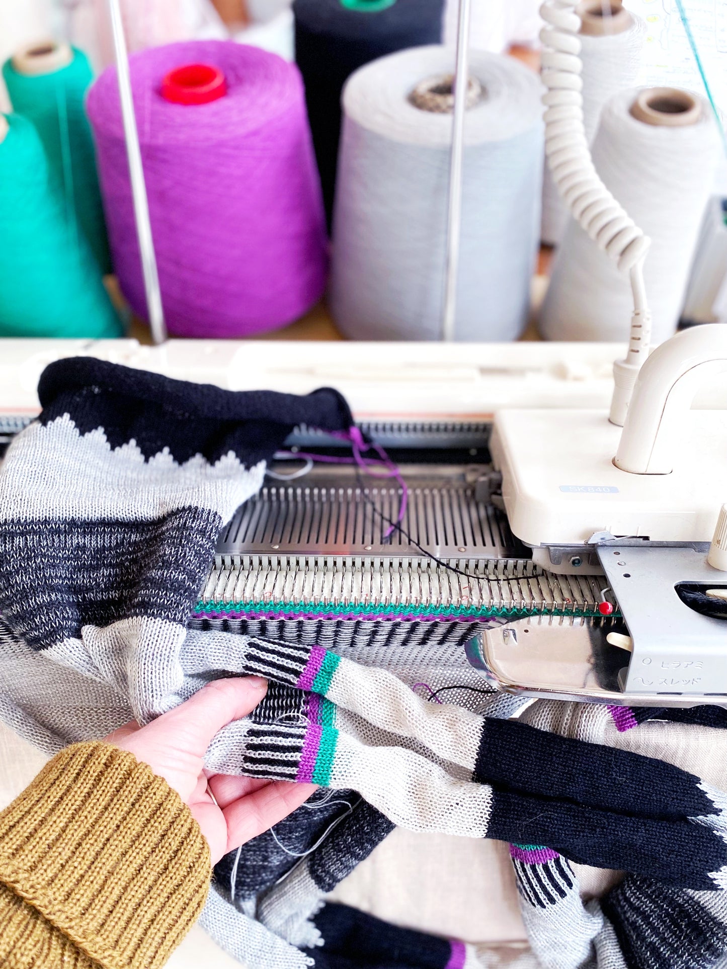 knitting process in progress