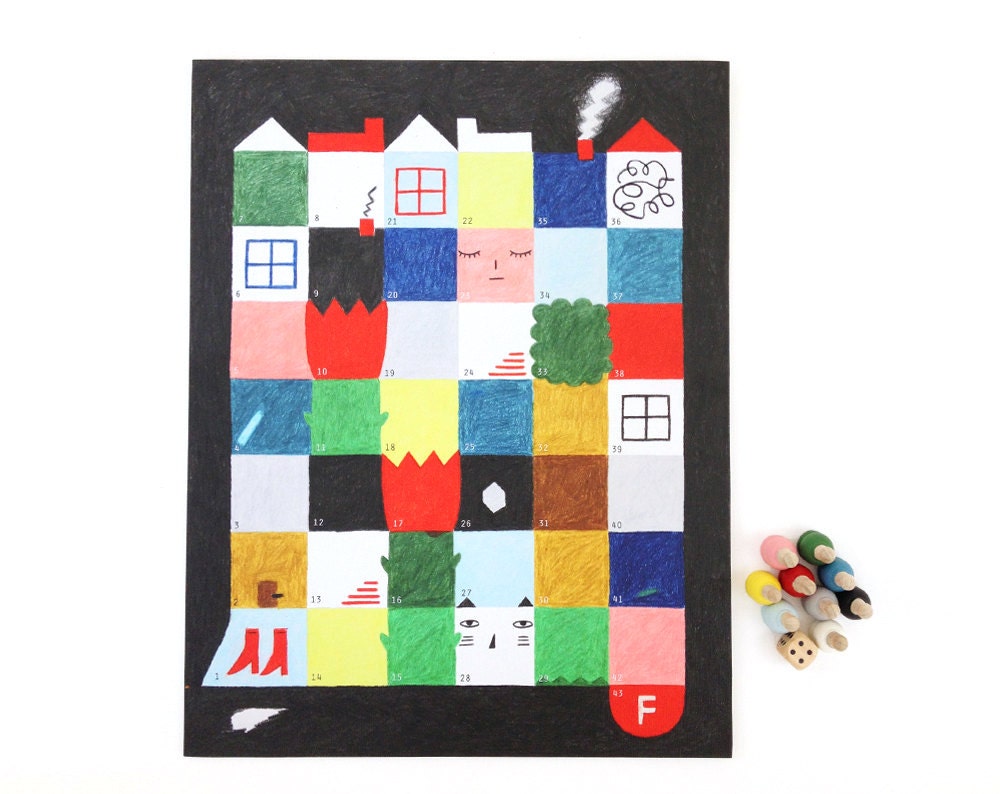 Square City Race Game - Original Handmade Wooden Board Game