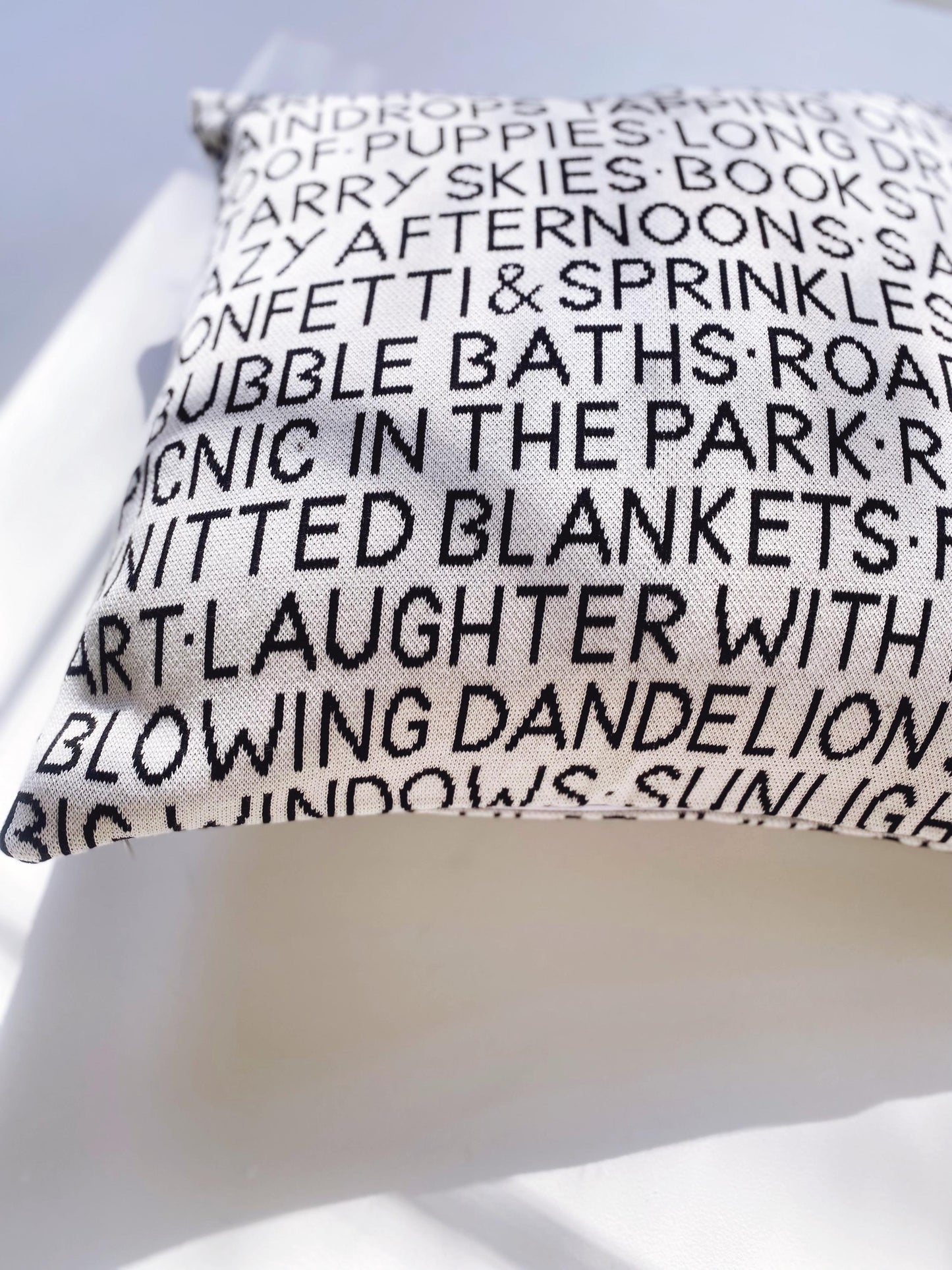 Decorative Wordy pillow with text on a white background