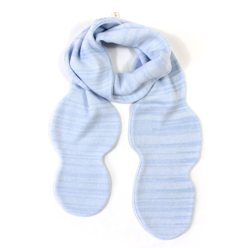 Light blue striped scarf shaped like a cloud on a white background