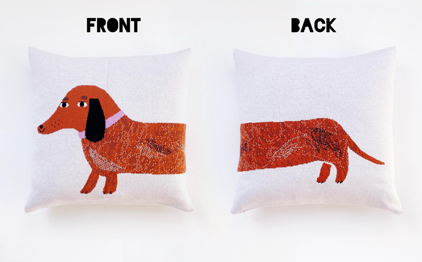 Pillow with dachshund design on front and back